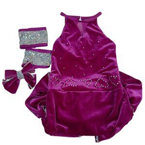 Weissman Strut Dance Costume Pink Rhinestone Bow Cuffs Hair Clip Size IC 7/8